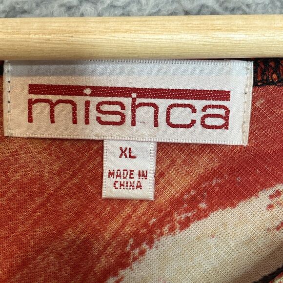 MISHCA Top Artsy Colorful Poly Knit Long Sleeve Asymmetrical Hem Sz XL Stretch - Picture 8 of 14